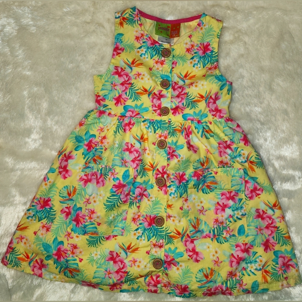 Girls yellow dress with pink flowers size 3T